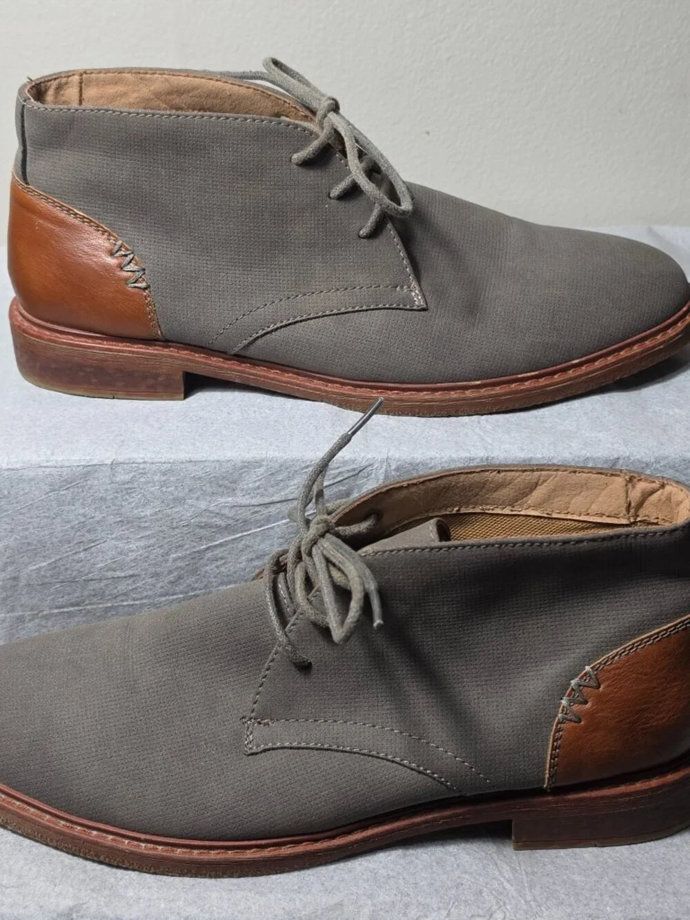 Arizona Jean Co Men's Grey Canvas Brown Leather Cap Chukka Boot Size 10 New